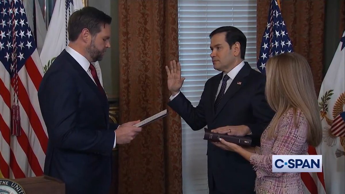 Vice President Vance swears in Marco Rubio as Secretary of State. Full video here: