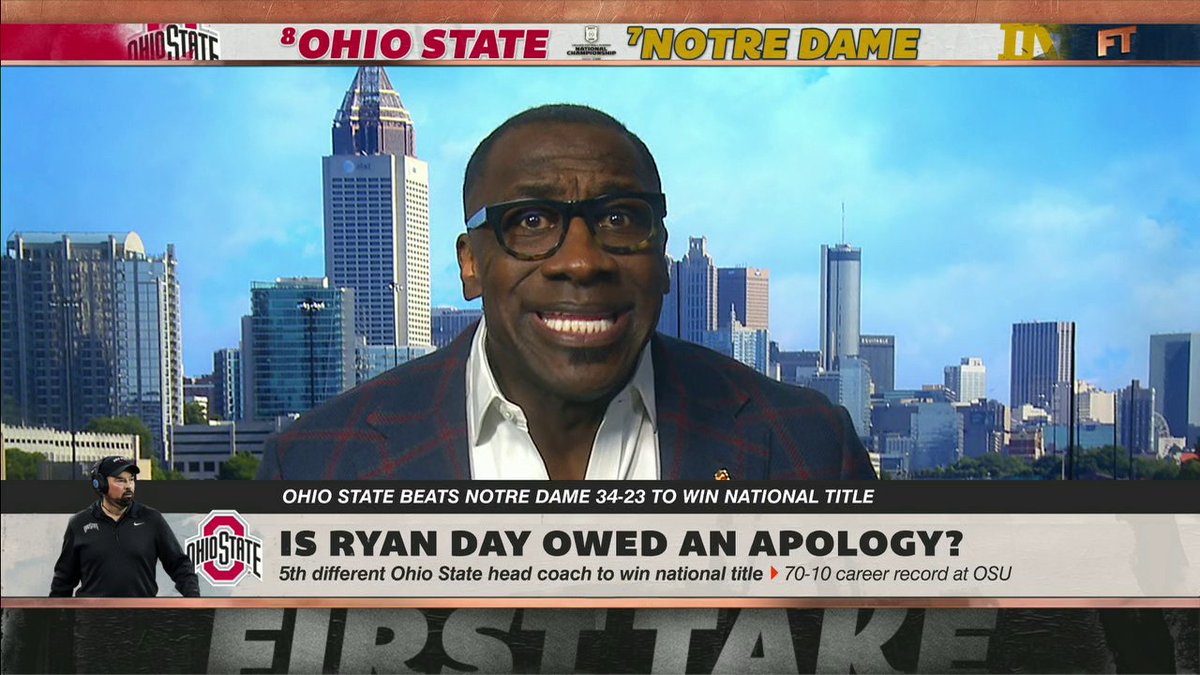 "An apology for what? [Ryan Day] did what he was supposed to do." 😅 Stephen A Smith and shannon sharpe on Ryan Day after Ohio State won the CFP National Championship.