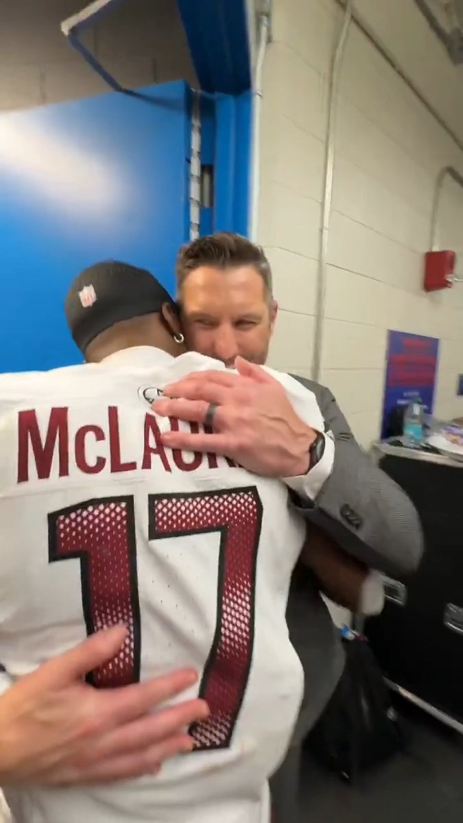 WHOLESOME: The entire #Commanders locker room waited for Terry McLaurin to start celebrating after their historic playoff win. When he came in, they went CRAZY 🥹 Terry has been in Washington for six years and has been through some of the worst times.