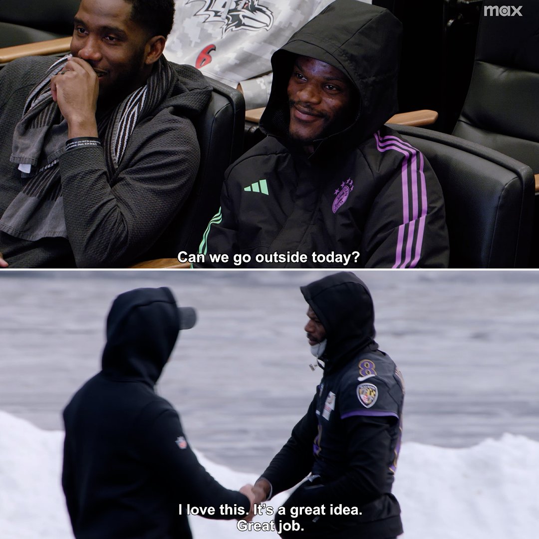 Lamar was pushing to practice in the cold. New episode of #HardKnocks In Season with the AFC North airs tonight at 9pm ET on hbo max fka