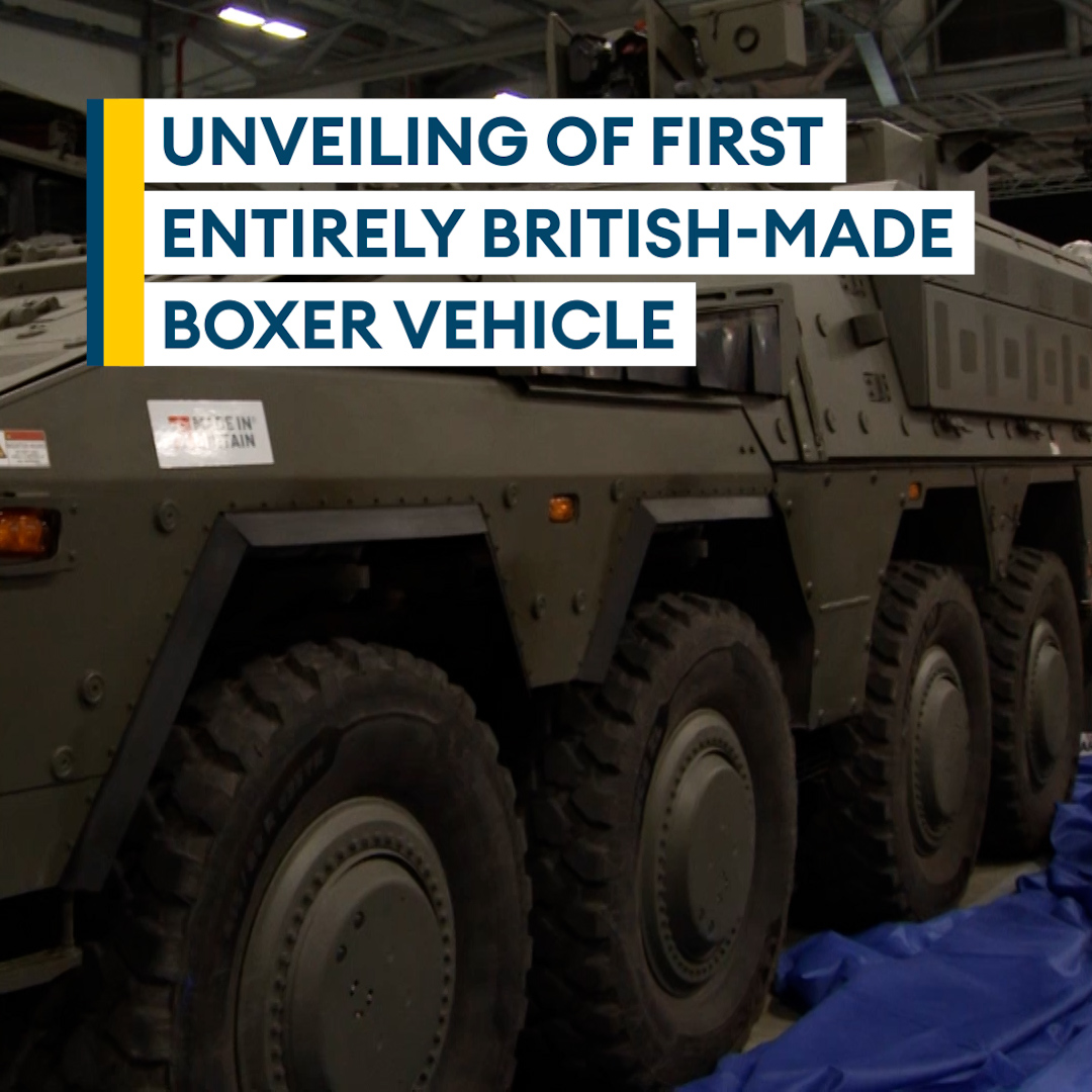 A "huge boost" to the British Army 🗣️ The first entirely British-made Boxer vehicle has been unveiled and is set to be in the hands of the British Army 🇬🇧 within six months. Minister Maria Eagle revealed the Boxer and called it the leading eight-by-eight variant on the market. 👇