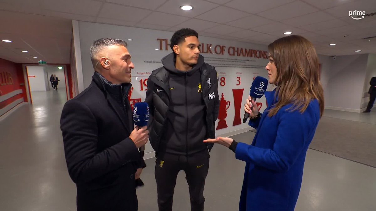 "It's a special night for me!" Jarell Quansah speaks to Alex Aljoe &amp; Luis Garcia ahead of his first #UCL start for Liverpool 🔴🏠 #UCLonPrime