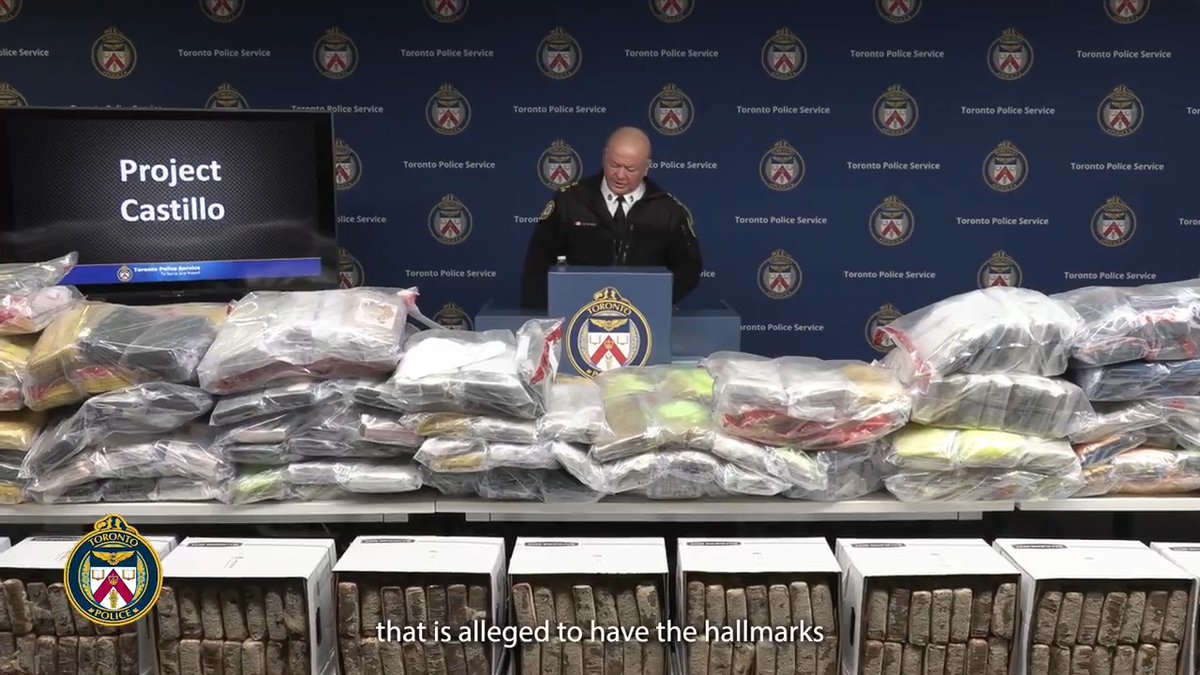 Chief Chief Myron Demkiw joined @MPPKerzner to thank @yrp, Canada Border Services Agency, @RCMPont, and @OnSafety CISO for assistance in disrupting organized crime in the largest cocaine bust in Toronto history.