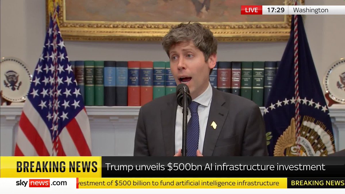 "As this technology progresses, we will see diseases cured at unprecedented rates". OpenAI chief executive, Sam Altman, delivers a speech in Washington, as President Trump unveils plans to invest $500bn on artificial intelligence infrastructure in the US