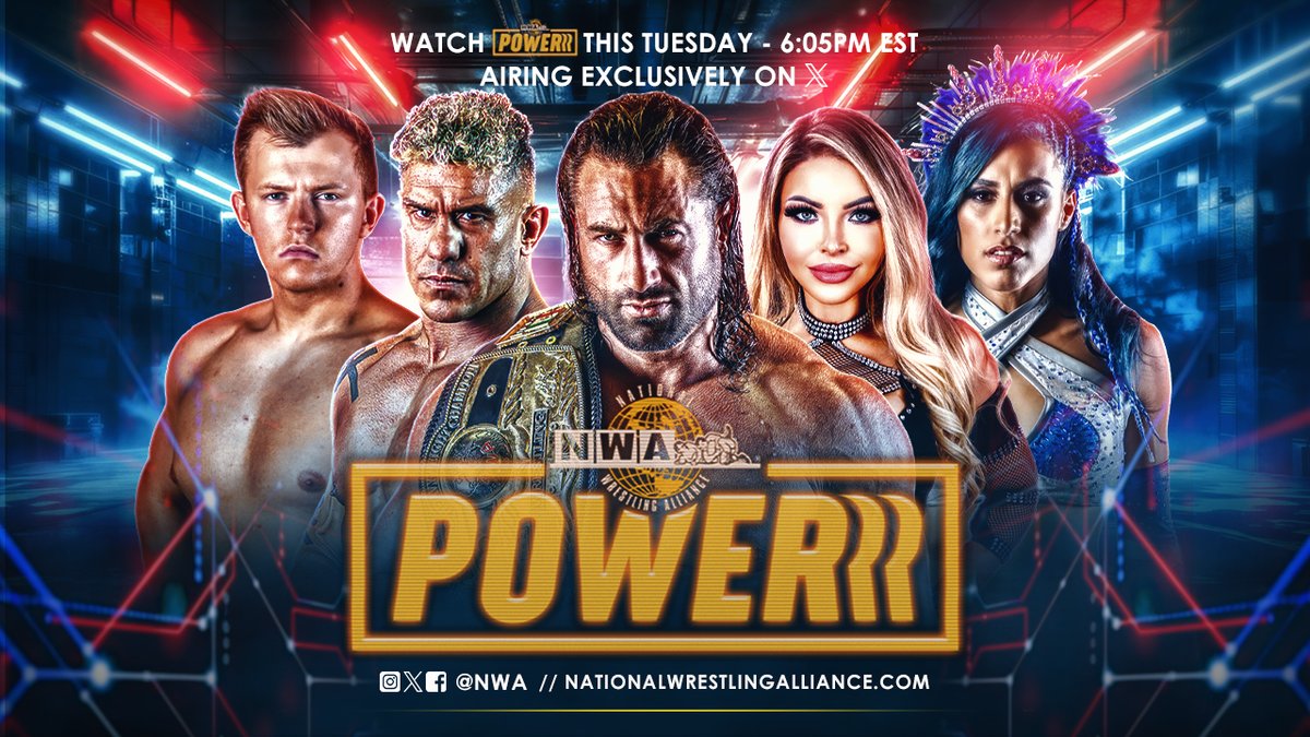 It's 6:05e! It's time for WRESTLING! It's time for NWA POWERRR! NWA World Champion Thom Latimer is in action, and we'll hear from former champion EC3! Plus, in a never-before-seen match, Jax Dane & Baron Von Storm tag against Mims & BLK Jeez!