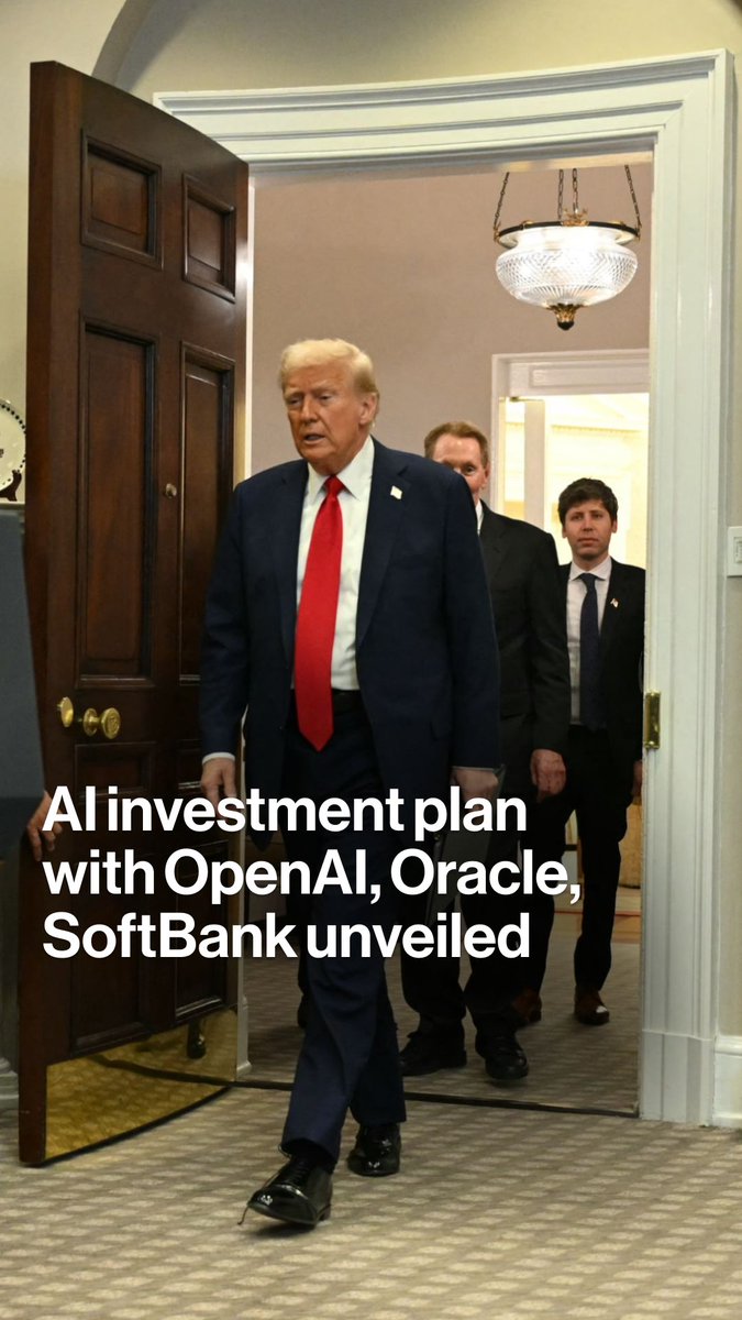 President Trump announced a new joint venture by OpenAI, SoftBank and Oracle that will invest $500 billion in AI infrastructure