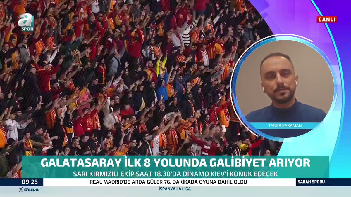 Taner Karaman: Galatasaray'da bazı oyuncular, Avrupa maçlarından önce oynanan lig maçlarında vites düşürüyorlar. Bu yüzden Galatasaray'ın Dinamo Kiev'e karşı oynayacağı oyunla Hatayspor maçını unutturacağını düşünüyorum.