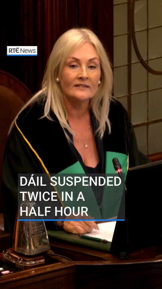 These were the scenes in the Dáil chamber before it was suspended twice in a half hour in a row over speaking rights | Follow live updates