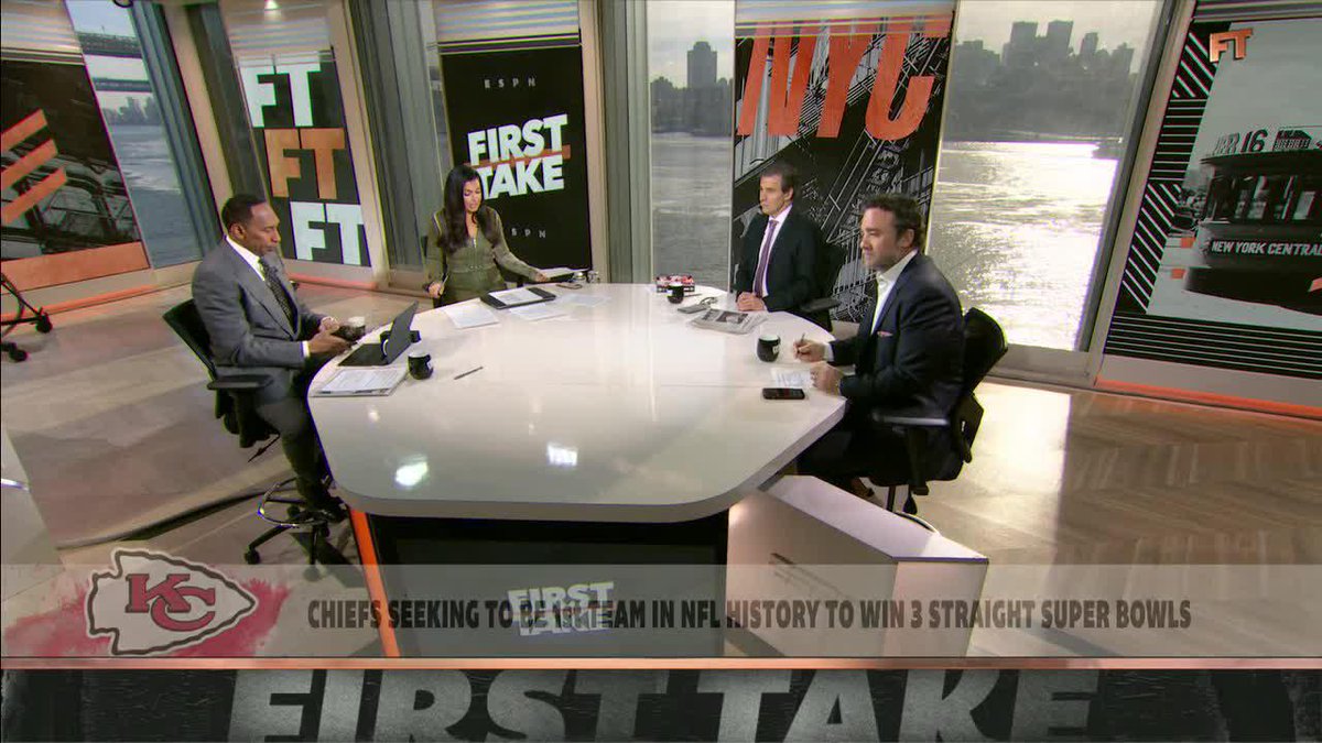 "Tom Brady didn't even win back-to-back-to-back Super Bowl titles." 😯 Stephen A Smith says a Chiefs three-peat would "cement" Patrick Mahomes as the greatest QB in NFL history 👀