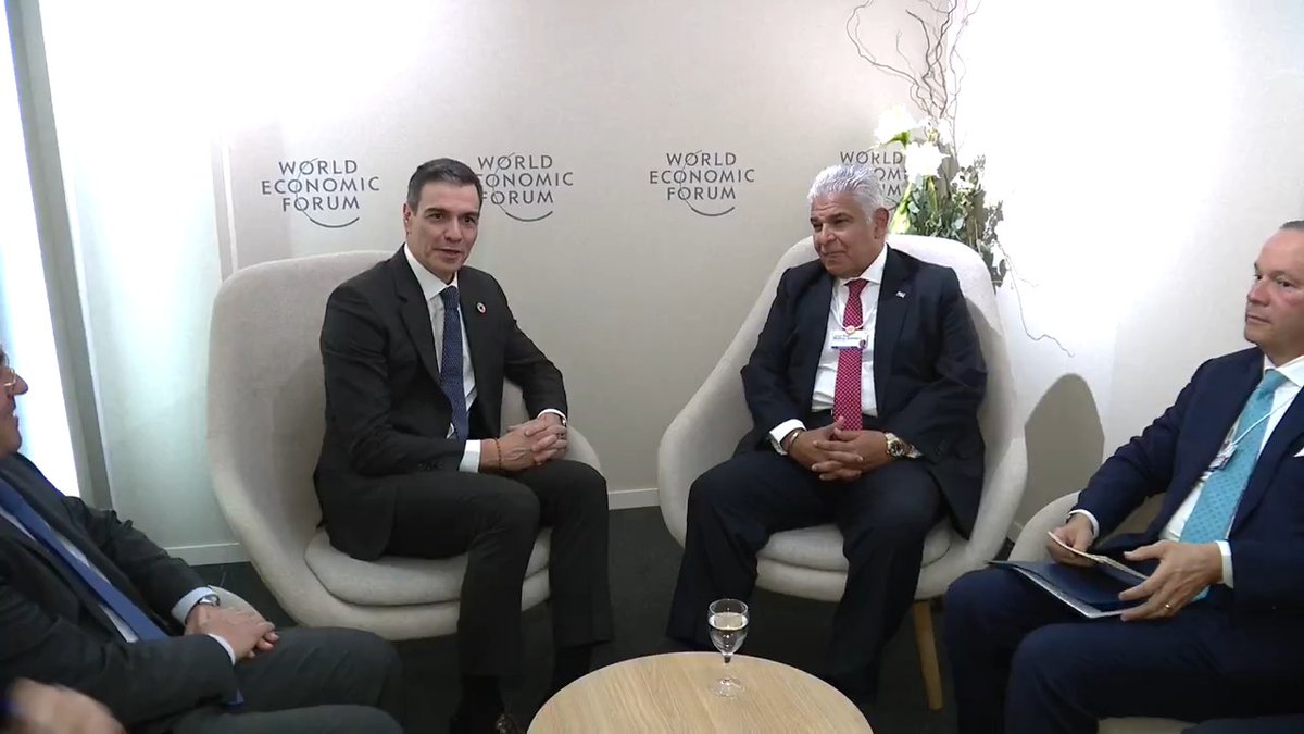 Termino mi jornada en Davos con un encuentro con el presidente de Panamá, José Raúl Mulino. España apoya a Panamá como parte de la Comunidad Iberoamericana de Naciones. Nuestra relación se rige por el compromiso con el Derecho Internacional y el respeto a los Tratados Internacionales.