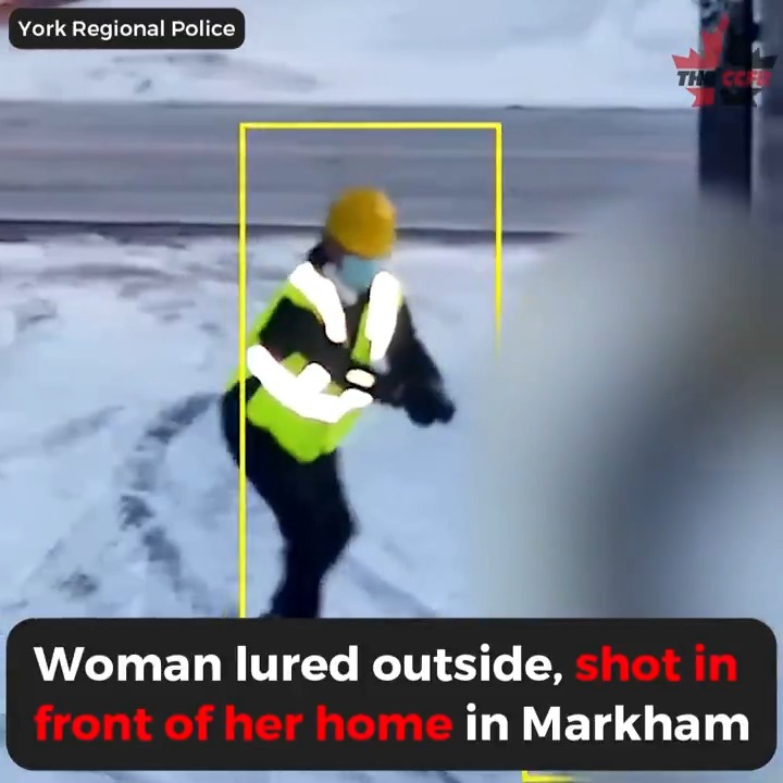 WATCH: Yesterday, a Markham woman was lured out of her home by a man posing as a worker, wearing a reflective vest, mask and a hard hat. After speaking with him briefly, the woman turned to head back inside when she was suddenly shot from behind. #cdnpoli