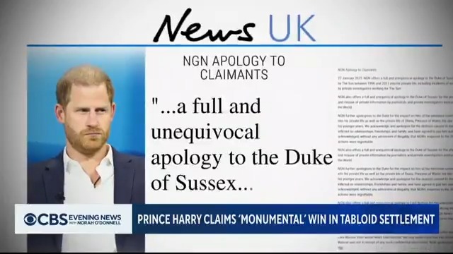 Prince Harry settled his lawsuit against the British newspaper group owned by media mogul Rupert Murdoch. In a statement, News Group Newspapers offered Harry a "full and unequivocal apology" for hacking Harry's cellphone and intruding on his personal life for articles.