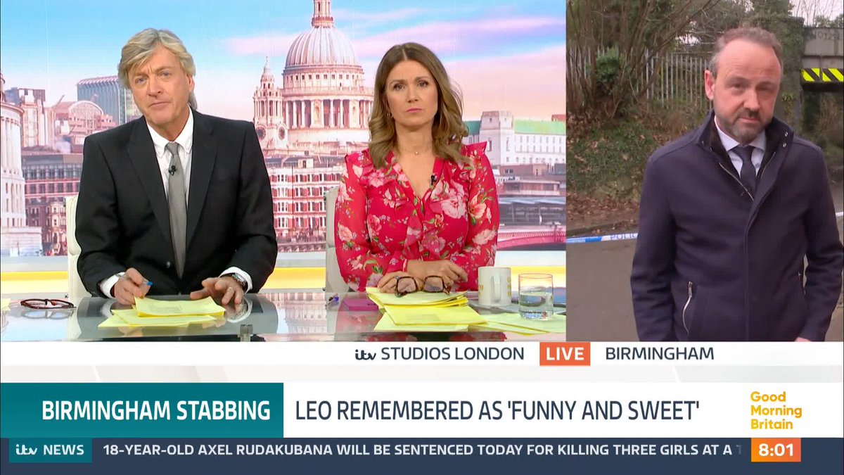 Tributes have been pouring in for 12-year-old Leo Ross who was fatally stabbed in Birmingham earlier this week. He has been described as a "lively and happy" boy who was adored by many. A 14-year-old boy has been arrested on suspicion of murder. Jonathan Swain reports.