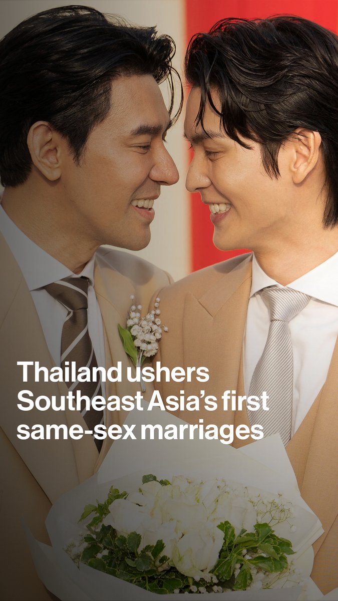 🏳️🌈 It was a historic day in Thailand as hundreds of LGBTQ couples became legally married. It’s the first nation in Southeast Asia to guarantee equal marital rights for same-sex couples. Patpicha Best 🧣 attended the mass marriage registration event