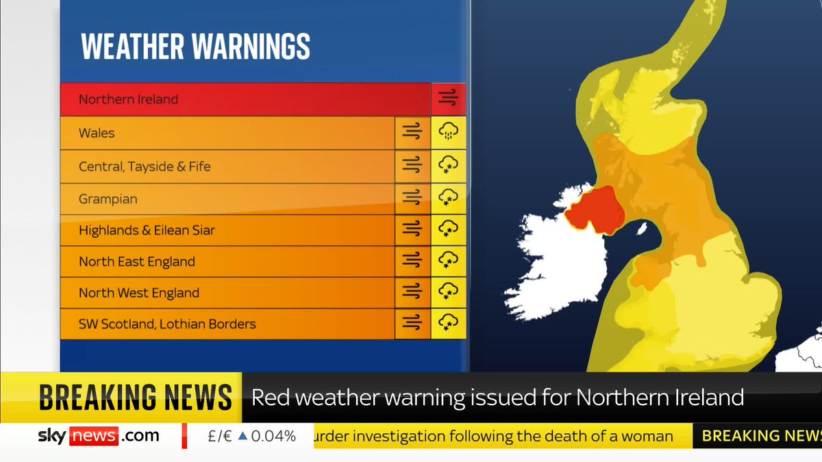 BREAKING: A rare red alert for "very strong" wind has been issued for part of the UK ahead of Storm Eowyn Full story ➡️ 📺 Sky 501, Virgin 602, Freeview 233 and YouTube