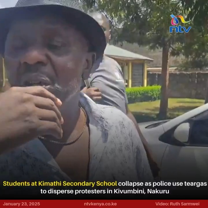 Students at Kimathi Secondary School collapse as police use teargas to disperse protesters in Kivumbini, Nakuru.