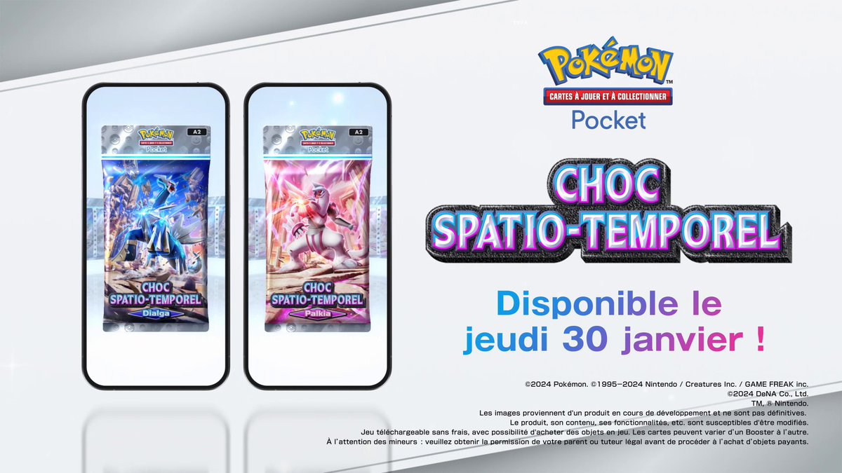 L’espace et le temps entrent en collision dans le JCC Pokémon Pocket ! Rejoignez la mêlée et faites vibrer le cosmos avec la sortie en jeu de la toute nouvelle extension Choc Spatio-Temporel le 30 janvier ! 🌌⏰