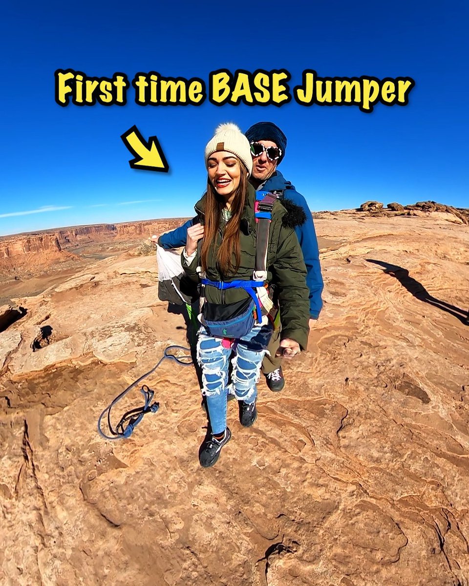 Sophia Homer's reaction is everything 😂 She skipped skydiving + went straight to BASE jumping with Jimmy Peterson + #GoProMAX in Moab, Utah. #GoPro #BASE #BASEJumping #Reaction