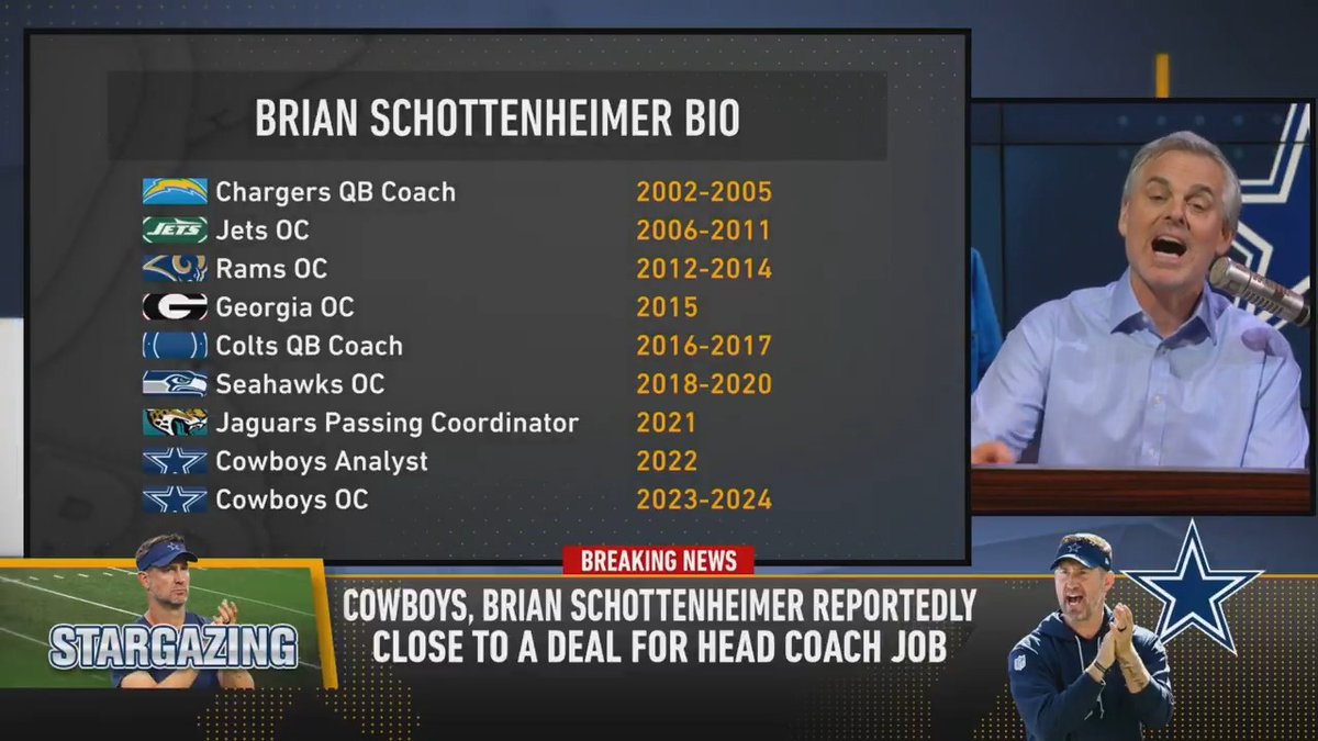 "We are watching the fall of a great American institution." @ColinCowherd reacts to report of Cowboys closing in on Brian Schottenheimer as head coach