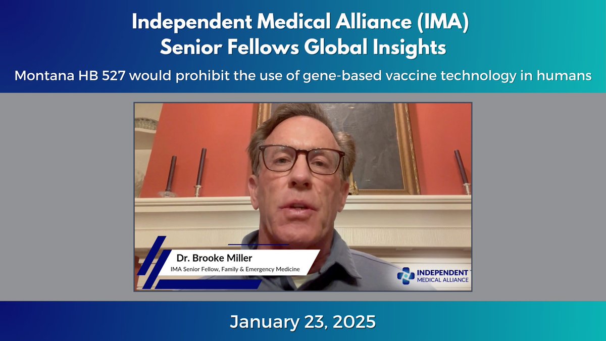 "Montana HB 527 would prohibit the use of gene-based vaccine technology in humans. This would outlaw the very dangerous mRNA vaccine platform." - Dr. Brooke Miller Independent Medical Alliance (formerly FLCCC) Senior Fellow Dr. Brooke Miller M D explains. Watch now.