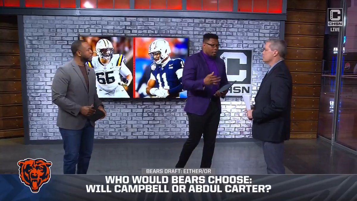 If both are available at No. 10, should the Bears seek O-Line help and draft Will Campbell, or focus on defense and select Abdul Carter? 👀🤔 Cam Smith | David Haugh | Joshua Perry | #ChicagoLead