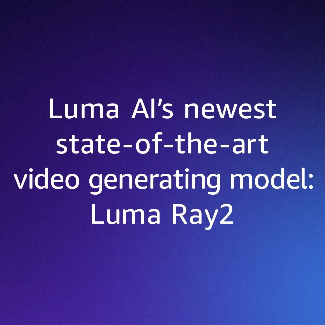 From basic prompts to cinematic results. 💭➡️🎥 With Luma AI's new frontier video model, Luma Ray2, you can generate high-quality videos from natural language inputs. Bring your visions to life with rapid, dynamic video content creation. #AWS 👉