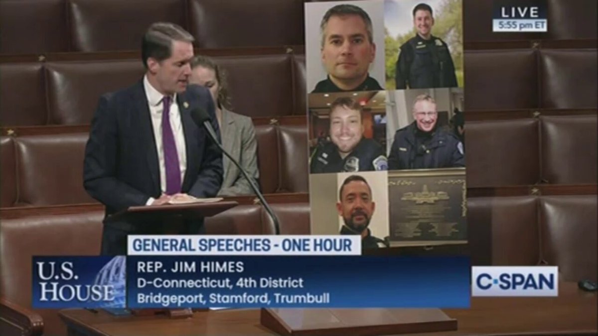Himes: I've got a little photograph of it here, the plaque reads, on behalf of a grateful congress, this plaque honors the extraordinary individuals who bravely protected and defended this symbol of democracy on January 6, 2021. Their heroism will never be forgotten. You can only look at the photo of the plaque, because the plaque has never been put up, as required by law, on the capitol of the United States. It's a little curious. We say it, their heroism will never be forgotten. And yet the plaque, as required by law, is not yet displayed in the capitol of the United States.