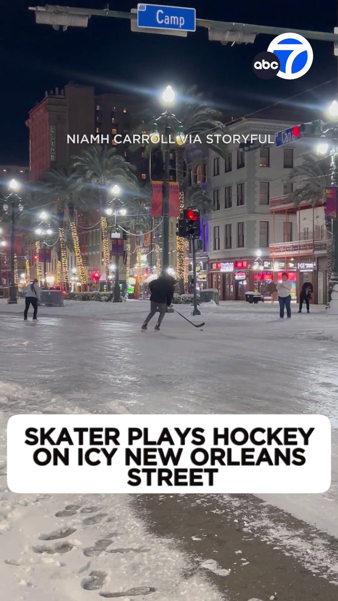 The historic winter storm that hit the Gulf Coast left New Orleans covered in snow – and at least one person was spotted skating along the city's famous Canal Street. ❄️🏒
