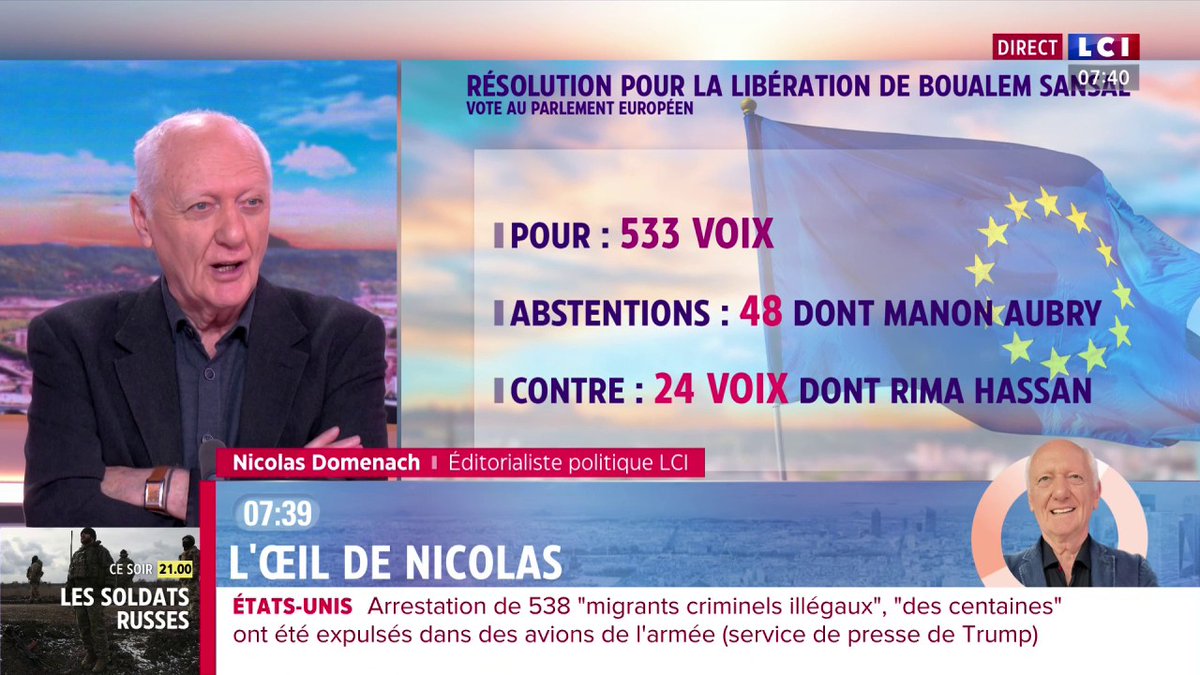 🔴 Rima Hassan : le vote de la honte 👉 Elle a voté contre la résolution du Parlement européen demandant la libération de Boualem Sansal. "Il y a des postures politiques qui me font honte", réagit Nicolas Domenach.