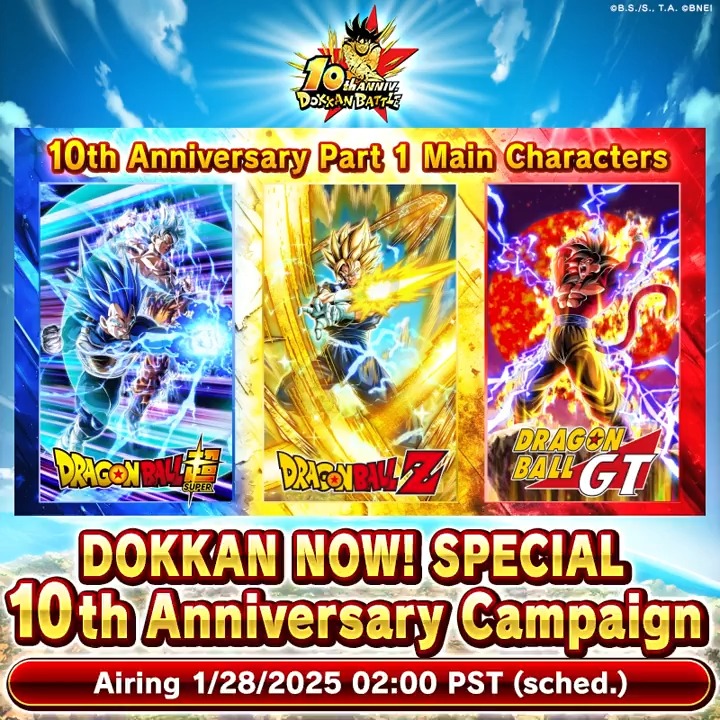 ／ DOKKAN NOW! SPECIAL 10th Anniversary Social Media Campaign! ＼ Like or repost this post to get 1. A hint for the character you can recruit by clearing events and missions! 2. A pre-stream reminder as a reply! Until 1/27 06:59 PST (sched.) #Dokkan10thAnniv #dokkanbattle