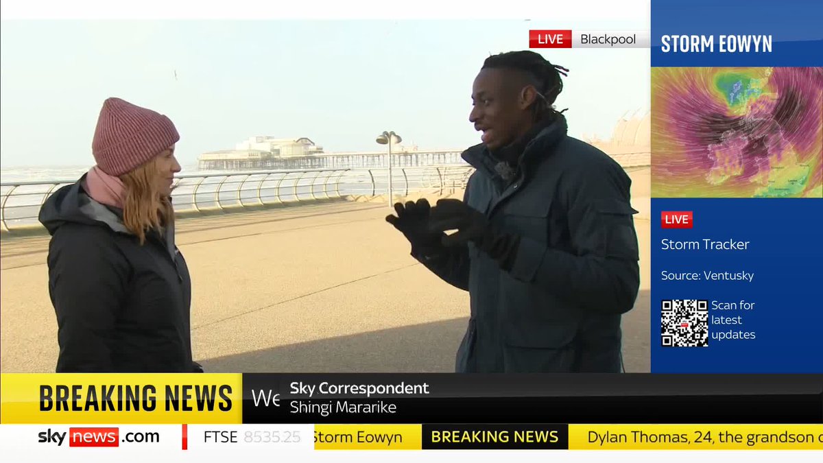 Sky's Shingi Mararike joins Sarah-Jane Mee in Blackpool with the latest on Storm Eowyn Latest updates: 📺 Sky 501, Virgin 602, Freeview 233 and YouTube