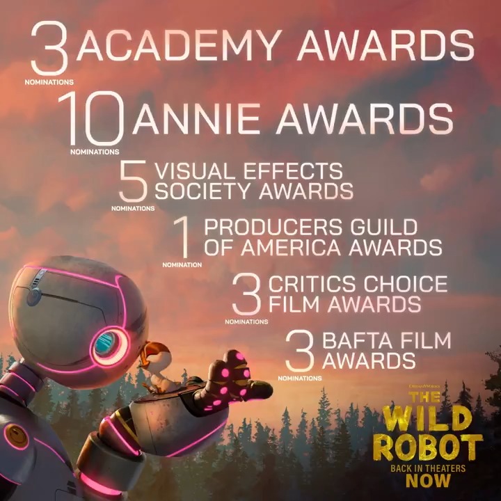 #TheWildRobotMovie is the most honored animated film of the year including 3 The Academy Award nominations. Experience the movie in theaters & streaming only on @Peacock.