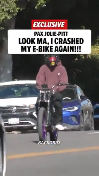 #AngelinaJolie and #BradPitt's son, #PaxJolie-Pitt, keeps playing with fire ... because he crashed his e-bike again ... smashing into a car and causing major damage. All we know about what happened 👉 🎥: Backgrid