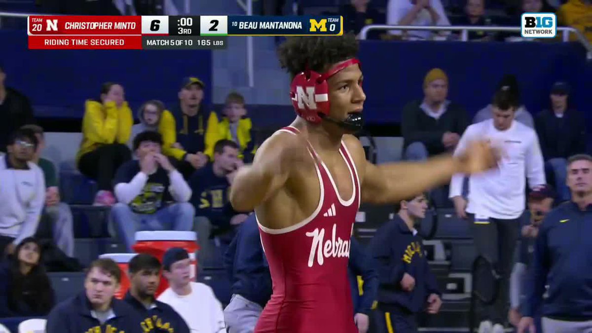 DOWN GOES NO. 10 ‼️ Christopher Minto upsets Beau Mantanona at 165 for Nebraska Wrestling 💥 #B1GWrestling on Big Ten Network 📺
