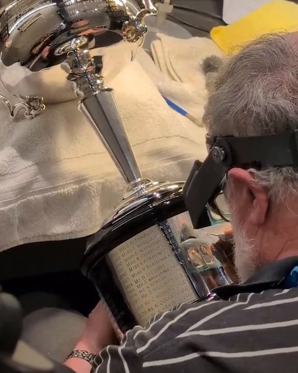 Forever etched in history 🏆 A look at the #AusOpen trophy being engraved in real time ✍️ #AO2025