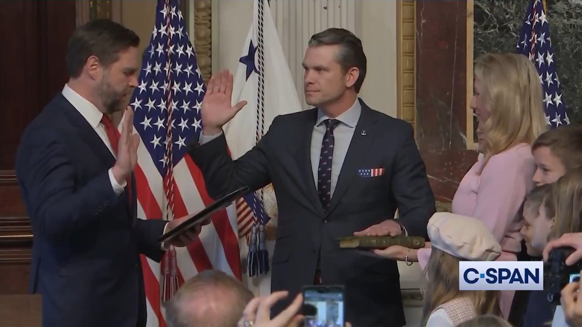 Vice President Vance swears in Pete Hegseth as Secretary of Defense.