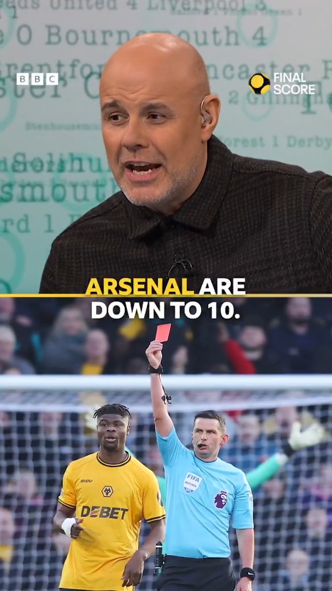 "If I was an Arsenal fan, I'd be upset..." This is how the #FinalScore pundits reacted to Myles Lewis-Skelly's red card for Arsenal. #WOLARS #BBCFootball #PL