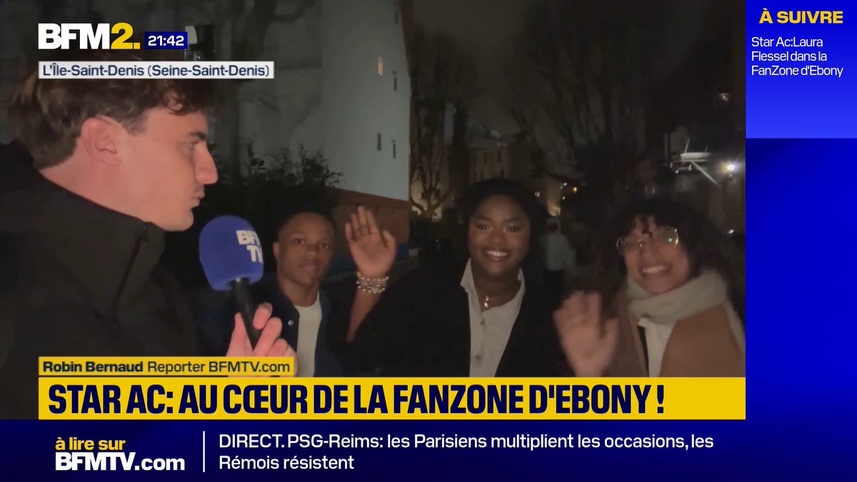 💬 "Un SMS par jour pour la soutenir" Finale de la Star Academy: des soutiens de la candidate Ebony se sont réunis dans la ville d'origine de la finaliste, à L’Île-Saint-Denis 🤳 Le reporter de Robin Bernaud s'est rendu au cœur de la fanzone