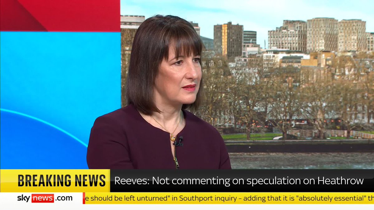 “I’m not going to comment on speculation [over Heathrow]" Chancellor Rachel Reeves hints the entire government will have to get behind a decision on Heathrow’s third runway, following reports of a cabinet split #TrevorPhillips 📺Sky 501