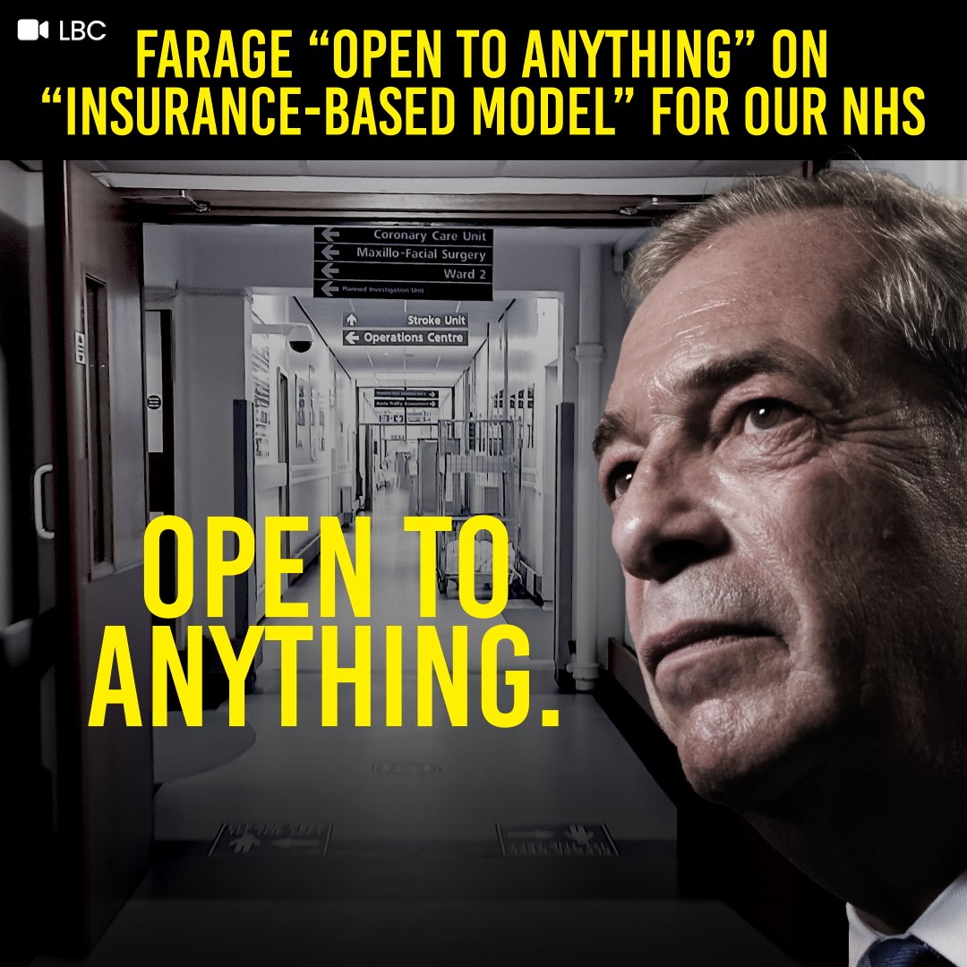 Nigel Farage says he is “open to anything” when it comes to replacing Britain’s NHS with “an insurance-based model”. Patients would have to pay for healthcare with Reform.