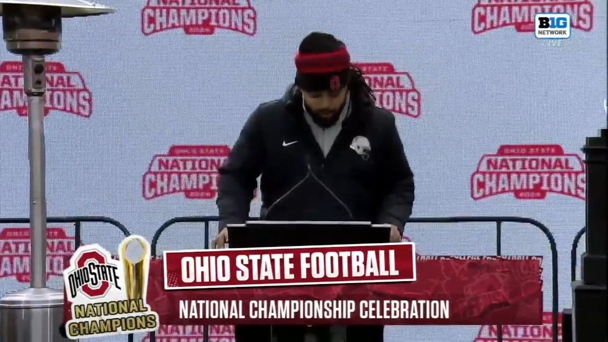 Gee Scott Jr. opens the National Championship celebration with a prayer Video Courtesy Big Ten Network