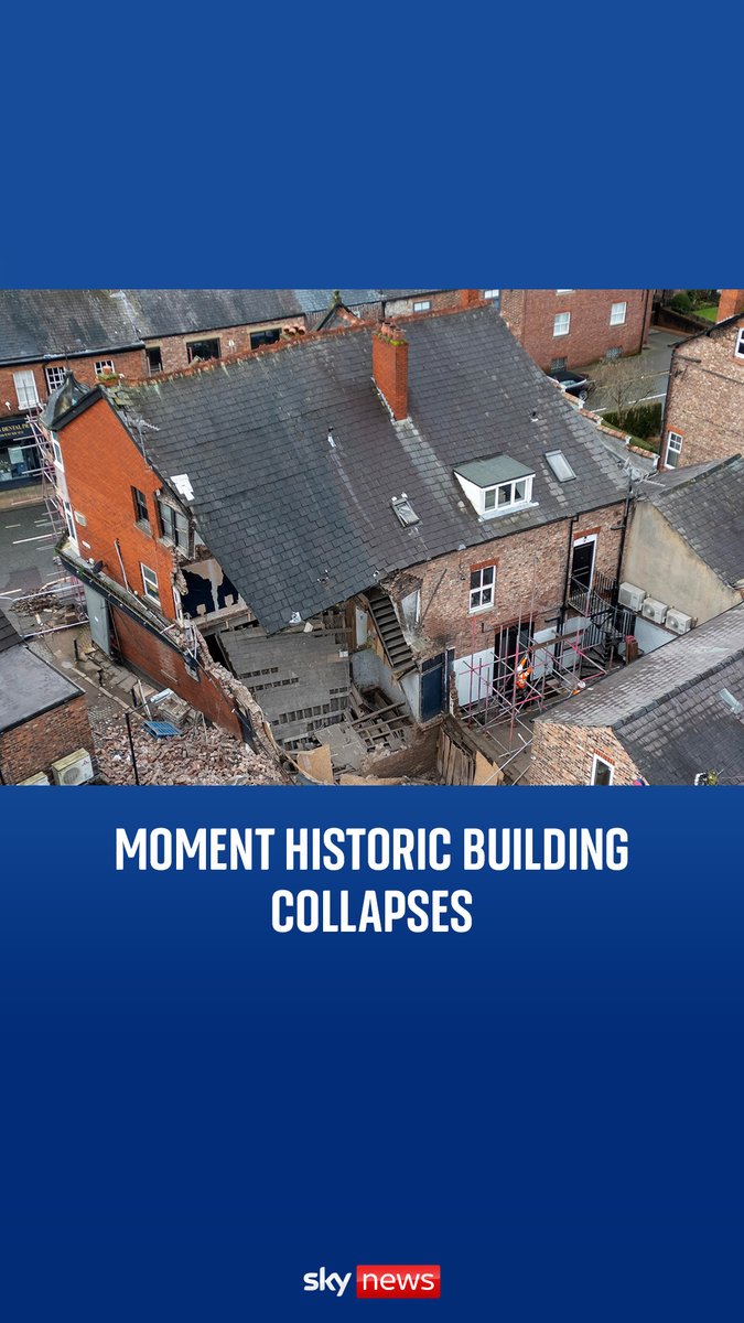 Footage shows the moment a historic building from the 1900s collapsed in Hale after existing cracks were made worse by strong winds brought by Storm Eowyn