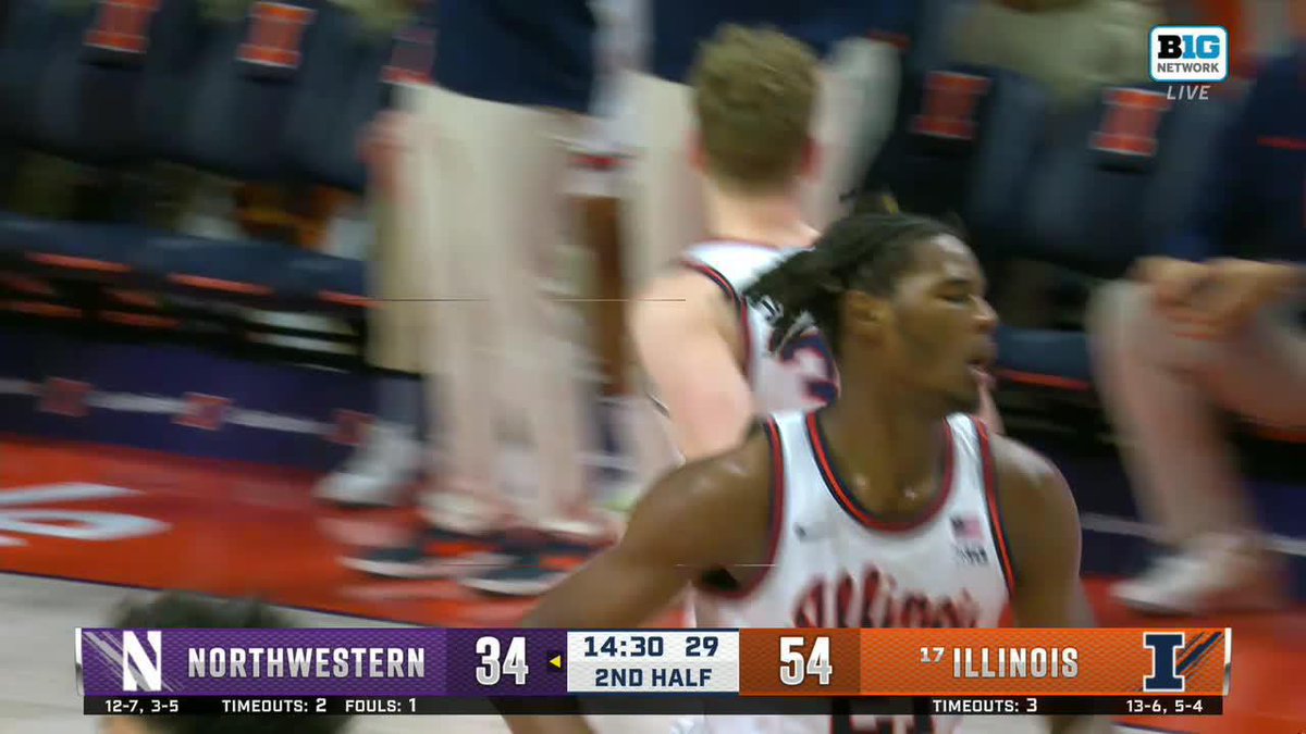 ON HIM. 2H 14:33 | Illini 54, Northwestern 34 📺: Big Ten Network