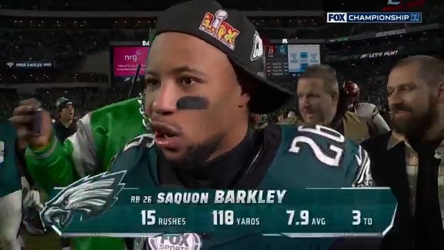 "The dream wasn't just getting there, the dream was winning it. That's where the mindset's at." Erin Andrews spoke with Saquon Barkley after the Philadelphia Eagles win to send them to Super Bowl LIX ๐
