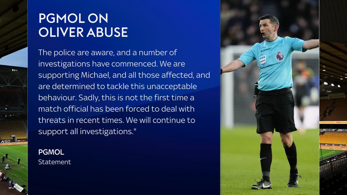 The PGMOL have condemned abuse directed towards referee Michael Oliver over an on-field decision in Wolves v Arsenal.