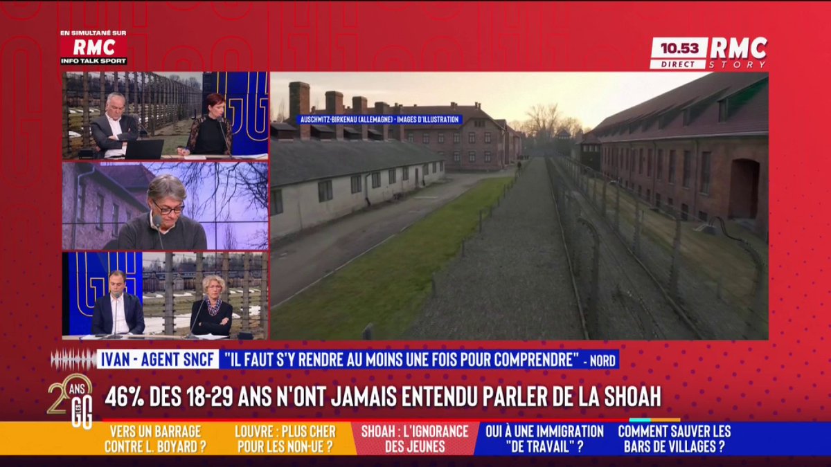😱 46 % des 18-29 ans n'ont jamais entendu parler de la Shoah ! 🗣️ Ivan, au 3216 : "J'ai un grand-père espagnol qui suivait Franco et l'autre polonais qui a suivi Hitler. Je suis allé à Auschwitz avec mon fils de 15 ans pour qu'il prenne conscience de la barbarie." #GGRMC
