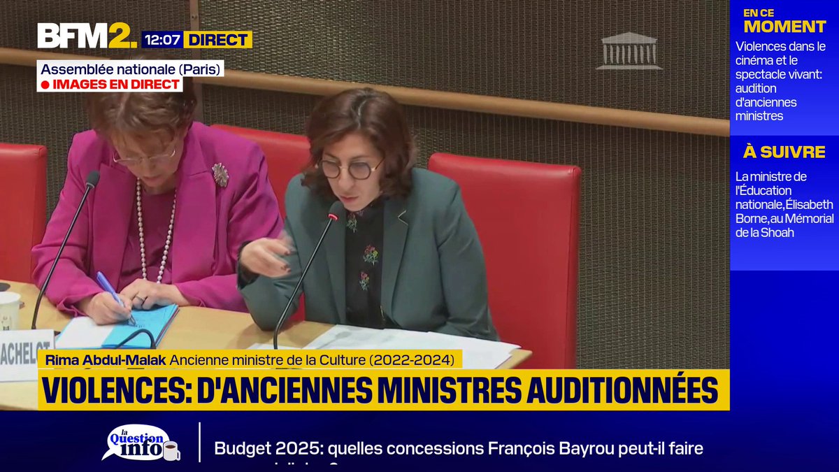 💬 "J'ai été appelée par Carole Bouquet, par Catherine Deneuve, par des actrices qui voulaient défendre Gérard Depardieu" Rima Abdul-Malak, ministre de la Culture de 2022 à 2024 est revenue sur sa gestion de l'affaire Depardieu, lors d'une audition à l'Assemblée