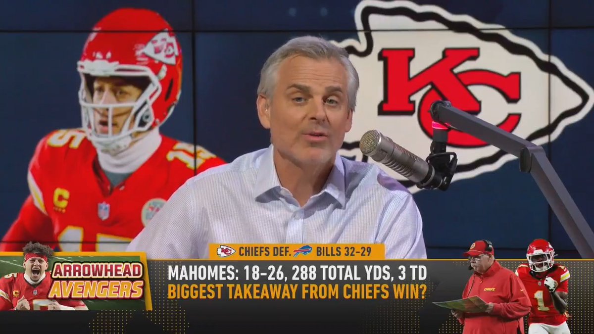 "It reminded me of Tiger Woods and MJ... Mahomes, as great as he is, elevates and expands in these games." — Colin Cowherd on Chiefs advancing to third straight Super Bowl