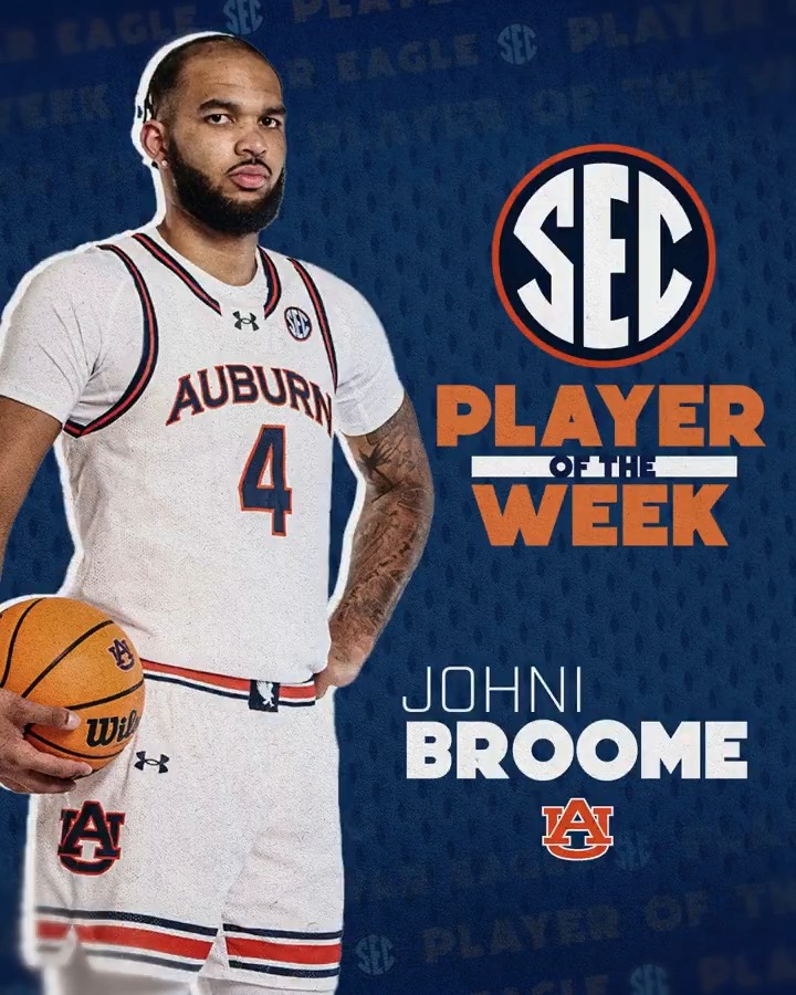 🏀 SEC Player of the Week: Jan. 27 🐅 Johni Broome Auburn Basketball x #SECMBB