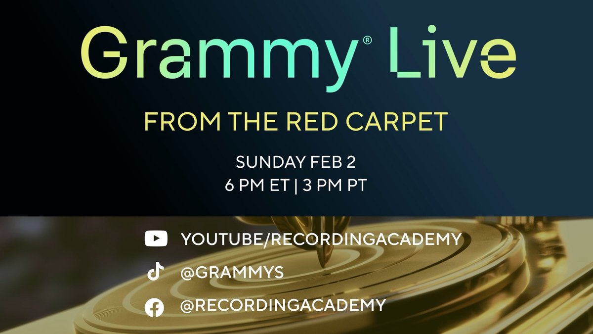 Coming together through music, #GRAMMYLive will take you onto the red carpet with the music community for a glimpse into a night honoring music and raising support for wildfire relief efforts. #GRAMMYs Hosted by Cassie DiLaura 🎥 and @TheTayMack, join us: 🗓 Sunday, Feb. 2 ⏰ 6-8 PM ET / 3-5 PM PT